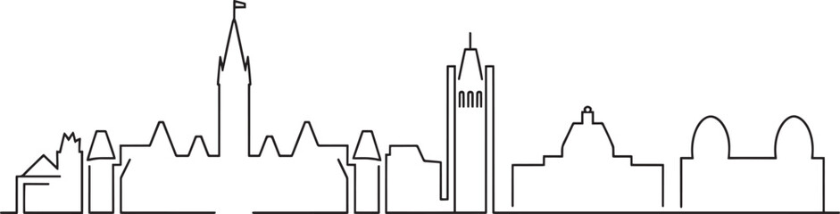 Ottawa Skyline Silhouette Outline Vector Illustration Canada Capital City Buildings Landmark