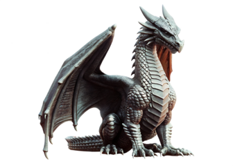 Majestic dragon sculpture isolated on a transparent background