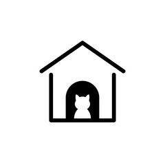 Fototapeta na wymiar Minimalistic pet shelter icon of a cat sitting in a house outline
