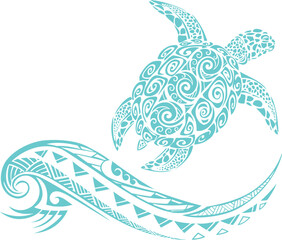 Sea turtle jumping in waves - vacation, travel, adventure