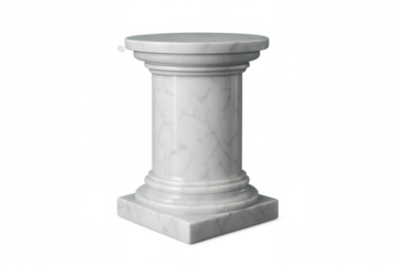 Classic white marble column standing on a transparent background, showcasing timeless architectural beauty and structural integrity