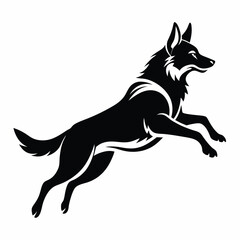 Vector Image Elegant Black Silhouette of a Leaping Wolf or Wild Dog