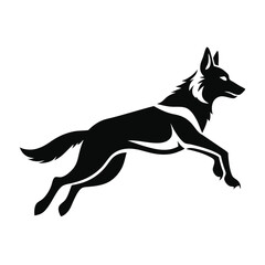 Black Silhouette of a Wolf Leaping Forward with Determination and Fierce Elegance