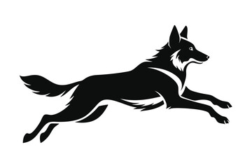 Silhouette of a Black Dog Leaping with Grace and Power in a Graphic Style