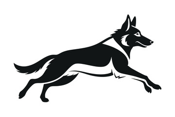 Black Silhouette of a Leaping German Shepherd Dog with Pointed Ears and Tail