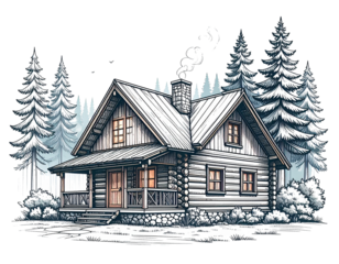 log cabin draft line art vector illustration