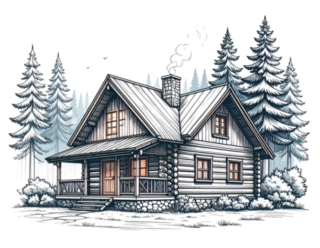 log cabin draft line art vector illustration