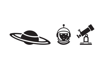 Astronaut helmet spaceship and telescope icons