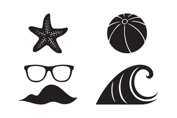 Beach icons starfish sunglasses wave and beach ball
