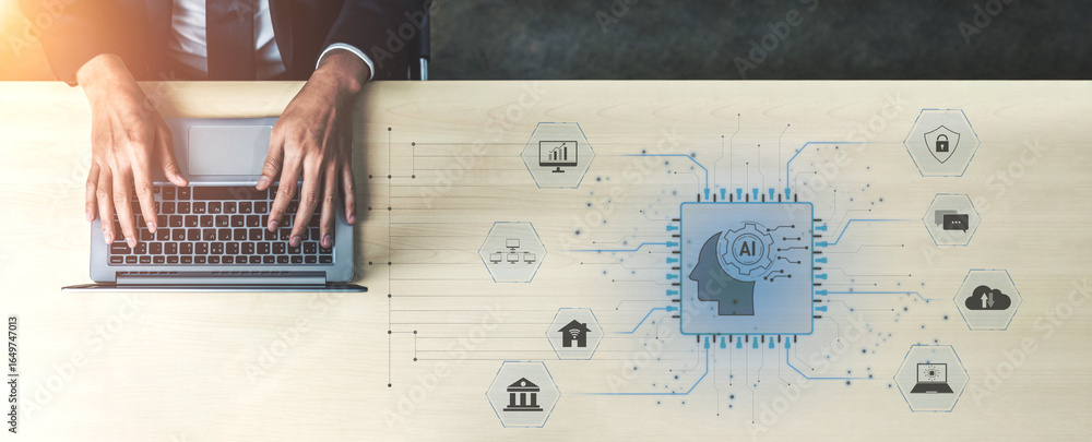 Poster ai system integration connects ai, system, and integration across digital networks to enhance servic