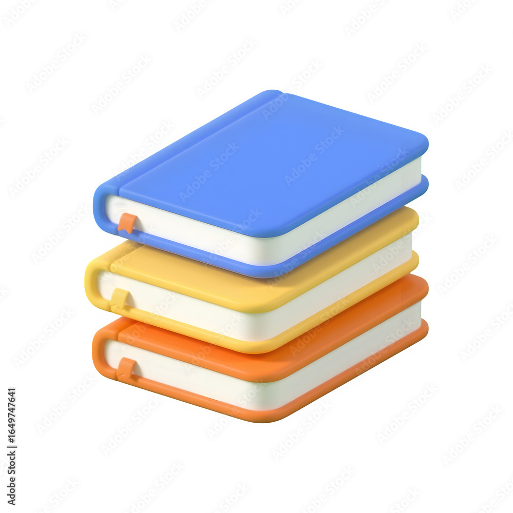 Poster stack of colorful closed books isolated on transparent background for digital content creation