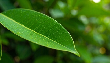Lush green leaf with water droplets