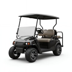 Premium Black Electric Personal Transportation Vehicle with Tan Leather Seats and Extended Roof for Golf Course and Community Use