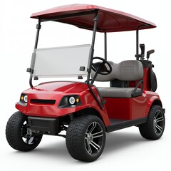 Sporty Red Electric Golf Cart with Grey Interior and Dual Golf Bag Holders for Active Lifestyle and Tournament Transportation