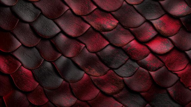 Close-up of red and black dragon scales with rough textures and overlapping patterns resembling natural armor