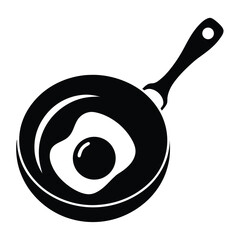 Black and White Illustration of a Fried Egg Cooking in a Frying Pan Design