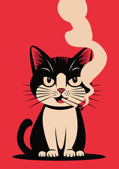 Cool Black Cat Smoking Cigarette – Retro Vector Illustration
