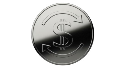 Isolated metal dollar coin with arrows