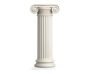 Obraz premium Elegant white ionic column with detailed capital and fluted shaft representing classical architecture and ancient greek design isolated on transparent background