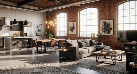 Industrial Chic Living Space: An inviting blend of raw materials and modern design come together.