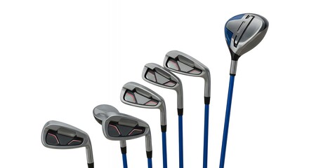 Complete Set of Men&rsquo;s Performance Golf Irons and Driver with Blue Graphite Shafts and Red Accents Featuring Deep Cavity Back Design for Maximum Forgiveness