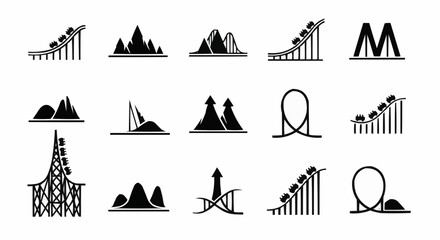 Roller coaster park icons set, simple style stock
