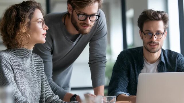 Actuary collaborating with team discussing predictive analytics and claim trends while crossreferencing risk tables to refine insurance product pricing models.