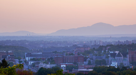 Sherbrooke Quebec Canada Cityscape Mountains Sunset Twilight Scenic Landscape