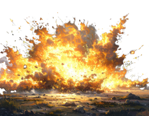 Stylized Explosion Border with Particle Effects, Isolated on Transparent Background