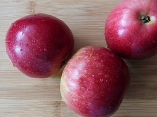 Domestic red apples photographed close-up. Macro.