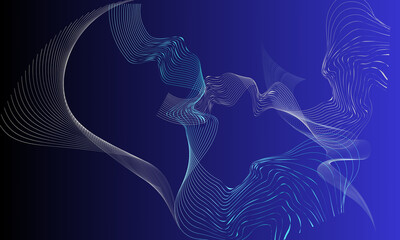 Dynamic Blue Gradient with Wavy Abstract Line Art