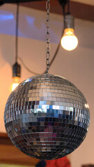 Disco ball hanging from ceiling
