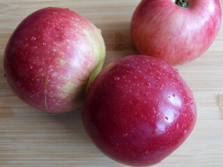 Domestic red apples photographed close-up. Macro.
