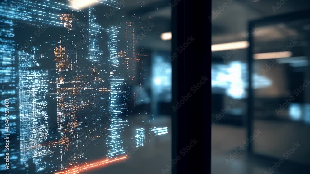Poster medium shot of a glowing blockchain ledger on a kiosk interface focused to highlight tamperproof not