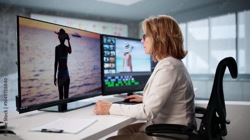 Poster senior editor using custom video editing software for web