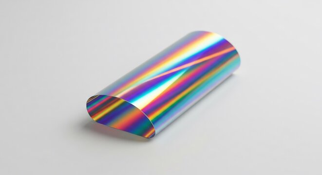 Iridescent foil sheet subtly curves showing vibrant rainbow hues under soft light. AI Generated