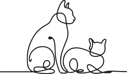 Single line Art Elegant Two Cats Line Art Illustration