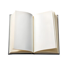 An open book with blank pages, isolated on transparent background, inviting you to fill it with stories, knowledge, and ideas in a studio shot, perfect for educational and literary themes