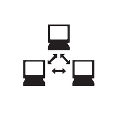 Device technology with laptop computer, monitor, and mobile phone icons for business communication on a network