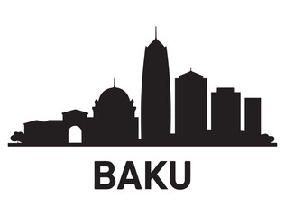 Obraz premium Baku skyline silhouette. Black Bakucity. Vector black silhouette. with white background
