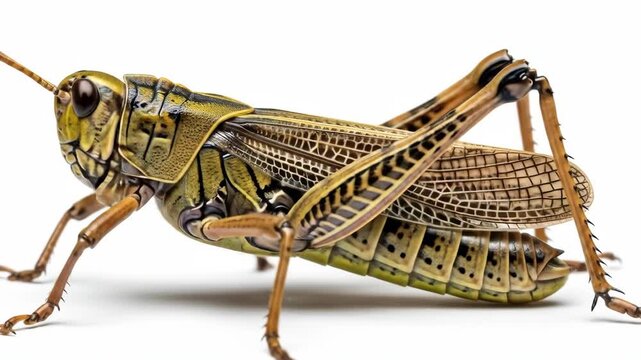 Grasshopper movement sequence: detailed insect motion on white background