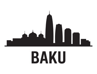 Obraz premium Baku skyline silhouette. Black Bakucity. Vector black silhouette. with white background