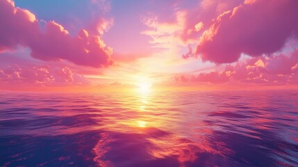 Obraz premium A bright and colorful sunrise over a vast ocean, refreshing and beautiful 