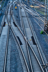 close-up of railway tracks with a switch
