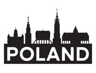 Vector Poland skyline. Travel Poland famous landmarks. Business and tourism concept for presentation, banner, web site. Vector black silhouette. with white background