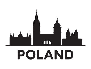 Fototapeta premium Vector Poland skyline. Travel Poland famous landmarks. Business and tourism concept for presentation, banner, web site. Vector black silhouette. with white background