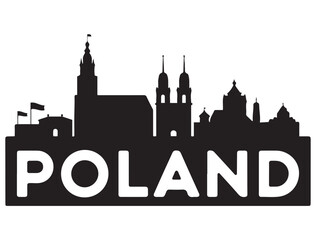 Fototapeta premium Vector Poland skyline. Travel Poland famous landmarks. Business and tourism concept for presentation, banner, web site. Vector black silhouette. with white background