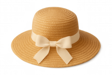 Classic straw hat with white ribbon, isolated on transparent background, perfect for summer and fashion projects