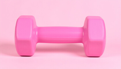 Obraz premium Pink barbell for exercises on plain pink backdrop. Sport equipment.