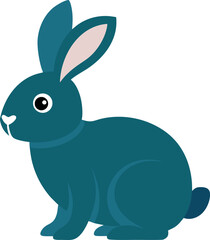 Stylized Teal Rabbit Illustration in Side Profile with Pink Ears and White Nose